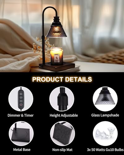 Black Electric Candle Warmer Lamp with Timer Dimmer and 3 Bulbs Y7680
