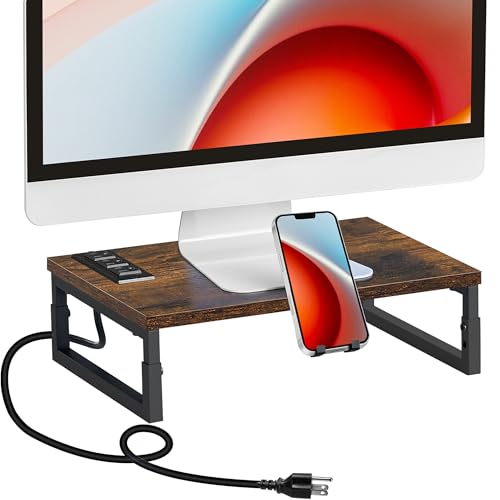 Monitor Stand Riser with Charging, Adjustable Computer Desk Organizer with Phone Holder H132