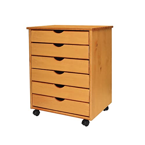 White Solid Wood 6 Drawer Roll Cart L43558