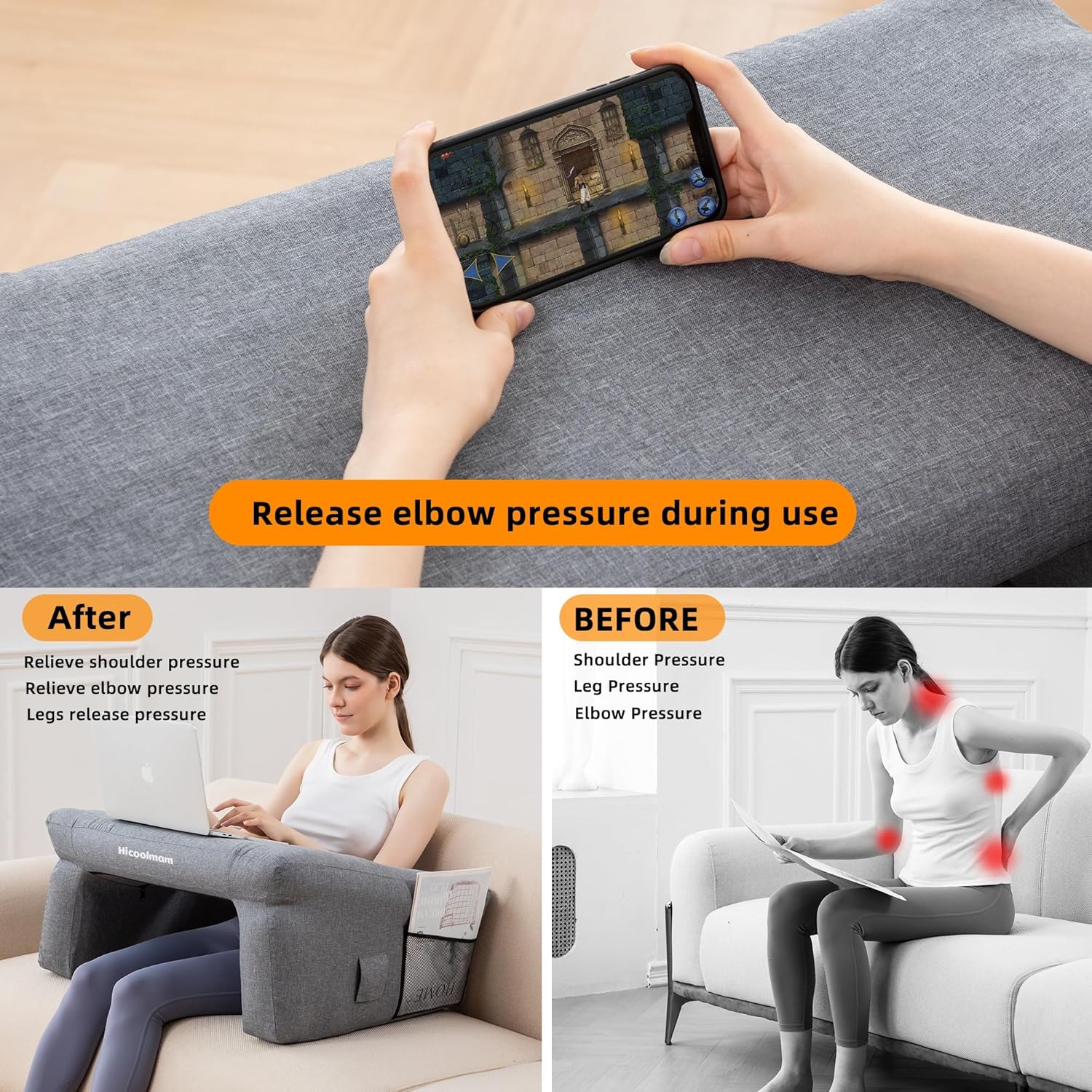 Inflatable Bed Rest Pillow with Lap Desk R17970
