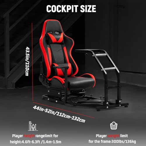 Adjustable Gaming Sim Cockpit With Red Seat O67685