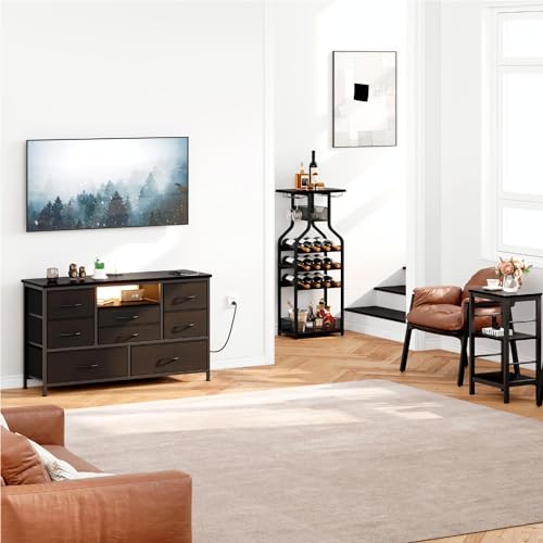 8 Drawer Dresser with Power Outlet and LED, Wood Top L8734