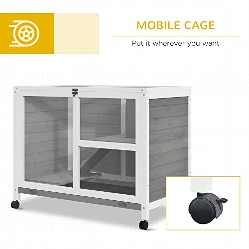 Natural Wood Rabbit Cage with Wheels L756