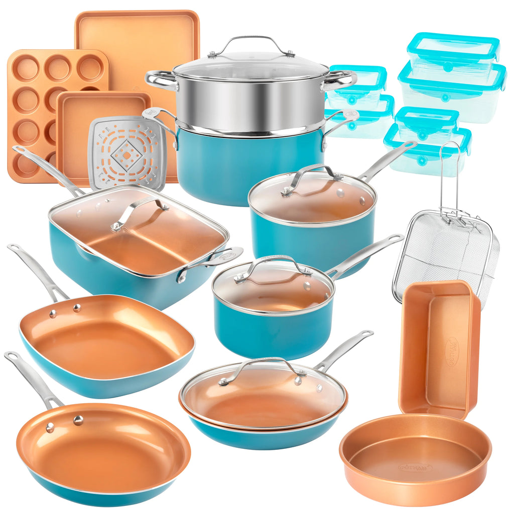32 Pcs Nonstick Cookware Bakeware Food Storage Set Red C486405