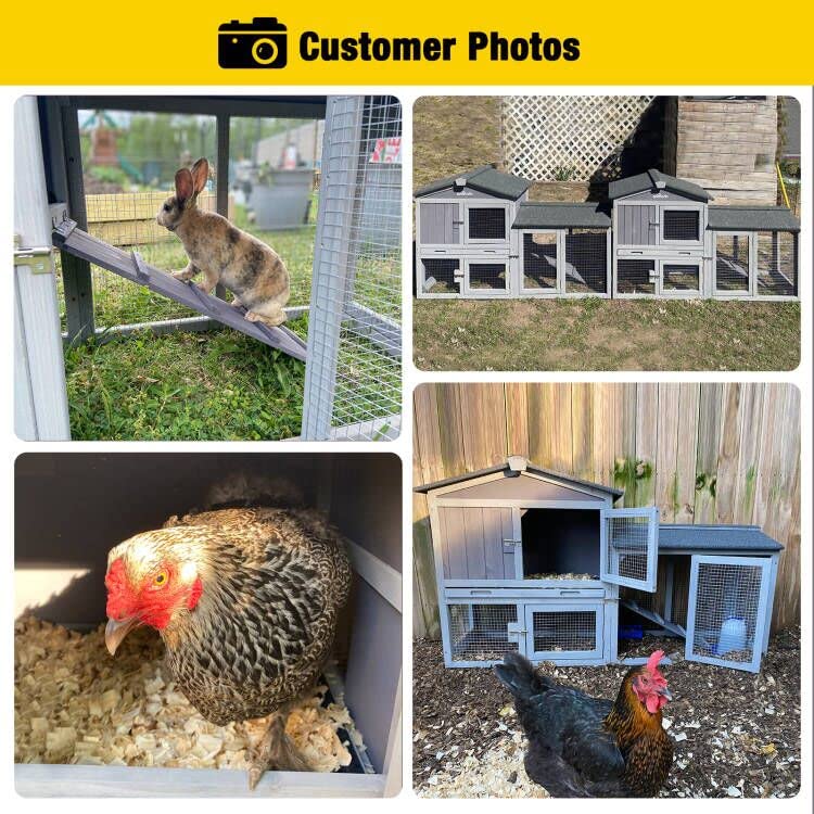 Rabbit Hutch Chicken Coop Bunny Cage Duck House with Run Waterproof Roof Plastic Tray G553