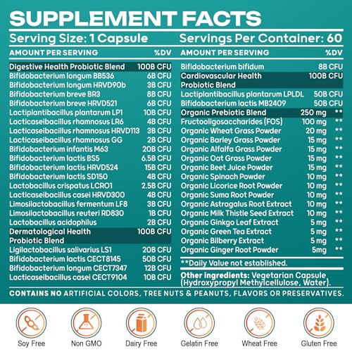 300 Billion CFU 24 Strains Probiotic with 15 Organic Herbs Prebiotics Blend O596
