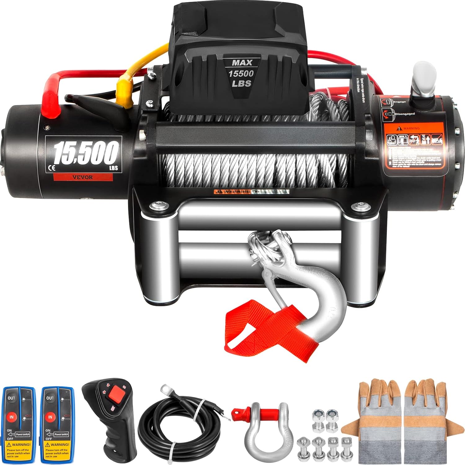 15500lb Electric Winch with 93.5ft Steel Cable 12V Wireless Remote Control I715