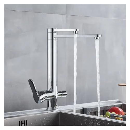 Chrome Dual Handles Cold Hot Water Mixer Tap Filter 2 Spouts Rotation Kitchen Faucet I1835
