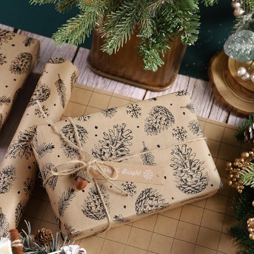 Christmas Wrapping Paper, Jumbo Roll Kraft Paper - Christmas Tree Design - 30 Inches x 100 Feet L8756