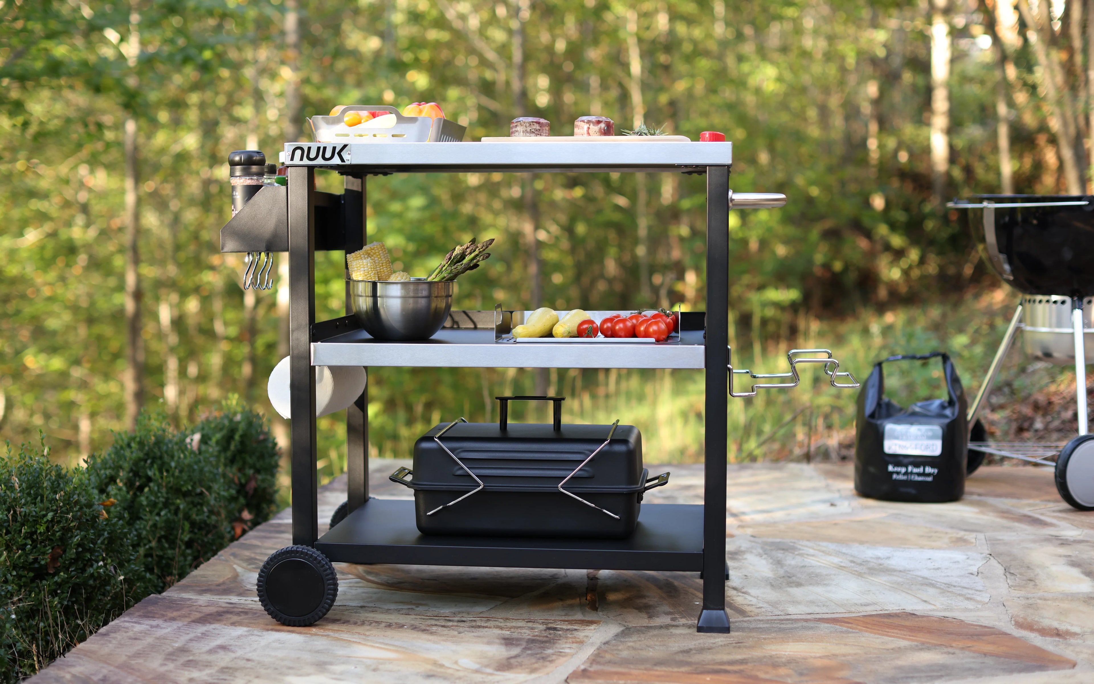 Three-Shelf Stainless Steel Outdoor Dining Cart Table on Wheels P687