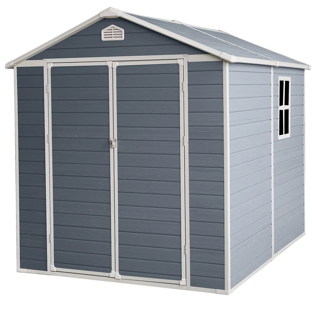 Gray 8' x 6' Outdoor Resin Storage Shed with Lockable Door A73292