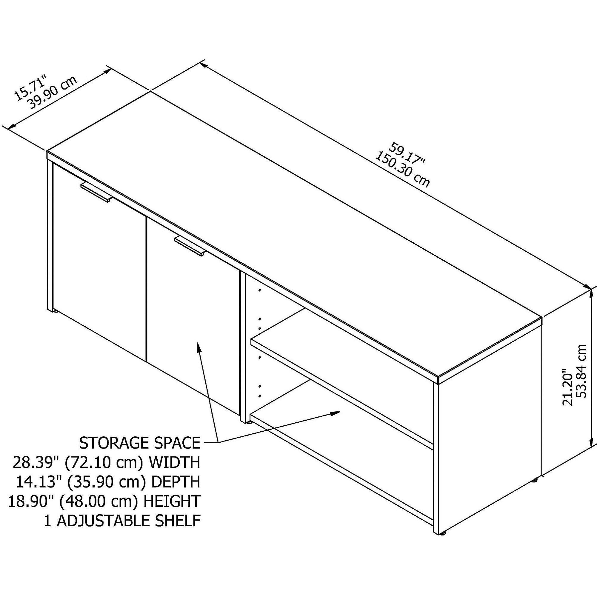 Storm Gray White Low Storage Cabinet with Doors and Shelves T441544