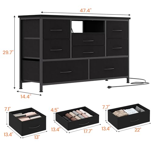 8 Drawer Dresser with Power Outlet and LED, Wood Top L8734