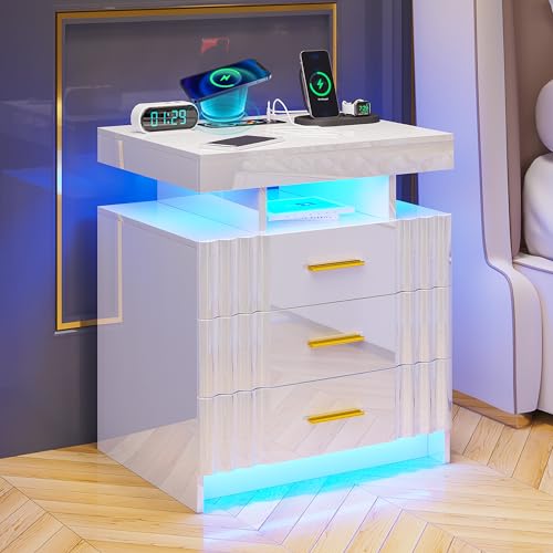 Black Nightstand with Charging Station and Storage Drawers X42243