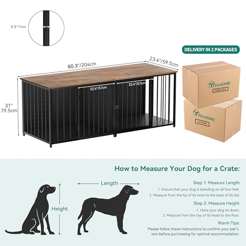 Black Double Dog Kennel Furniture with Divider K888