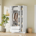 White 3-Door Mirror Wardrobe Closet with 2 Drawers F5635