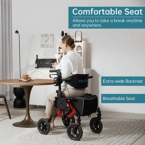 Blue 2 in 1 Rollator Walker & Transport Chair with 10” Non-Pneumatic Wheels C723