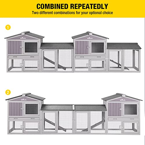 Rabbit Hutch Chicken Coop Bunny Cage Duck House with Run Waterproof Roof Plastic Tray G553
