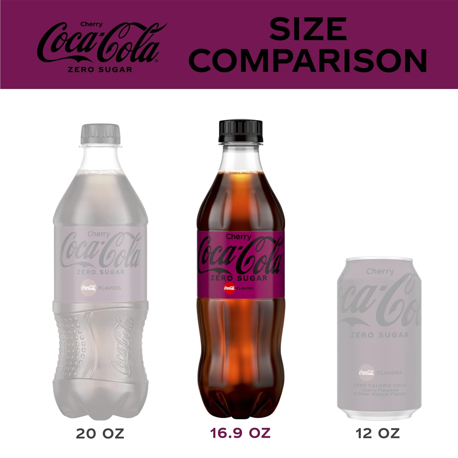 Cherry Coke Zero Sugar Soda Soft Drink, 16.9 fl oz, 12 Pack M948