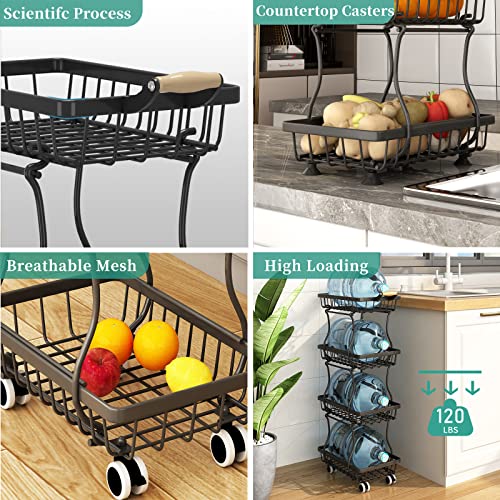 4 Tier Slim Metal Wire Fruit Basket on Wheels Z6760