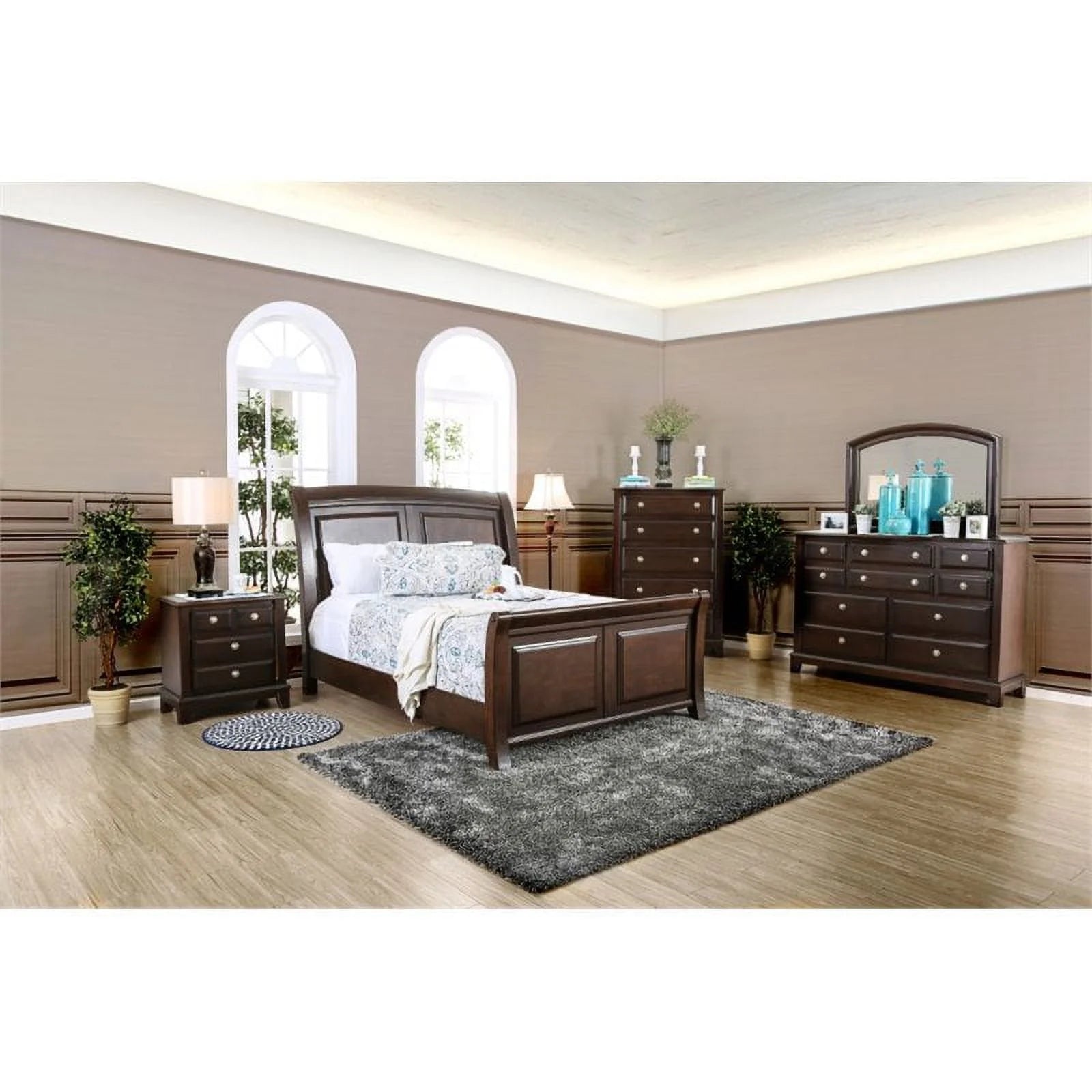 Brown Cherry Wood California King Sleigh Bed U4372