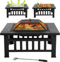 32in Square Black Metal Fire Pit F598905
