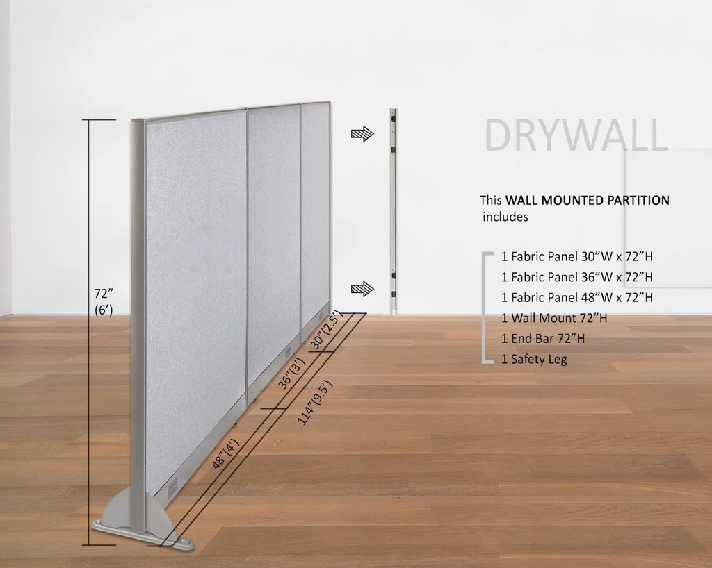 114"W x 72"H Wall Mounted Room Divider M367