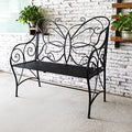 Black Cast Iron Metal Outdoor Bench with Armrests W314