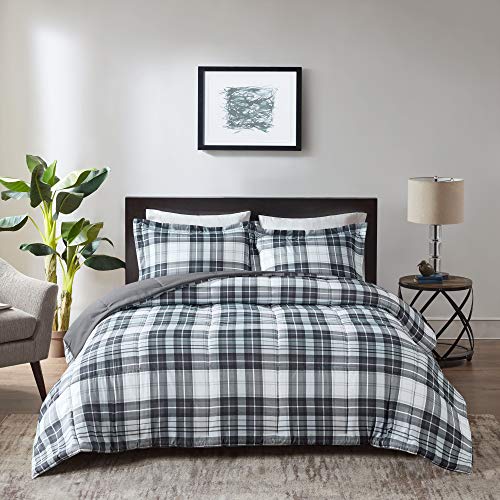 Black King 3 Piece Plaid Comforter Set F482