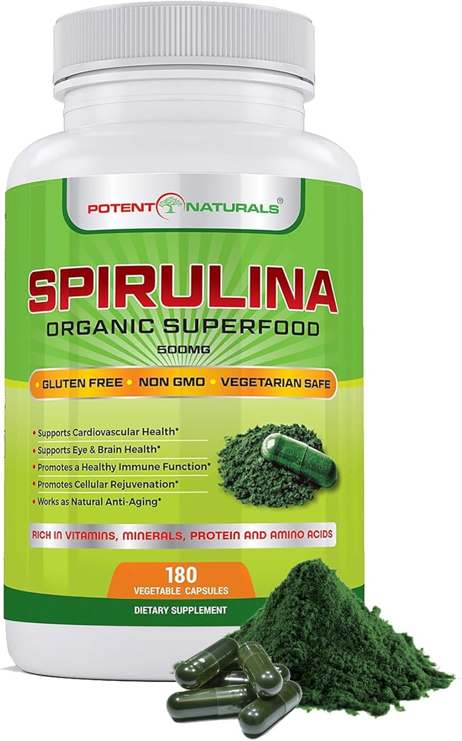 Organic Spirulina 3000mg Dietary Supplement, 180 Capsules D1389
