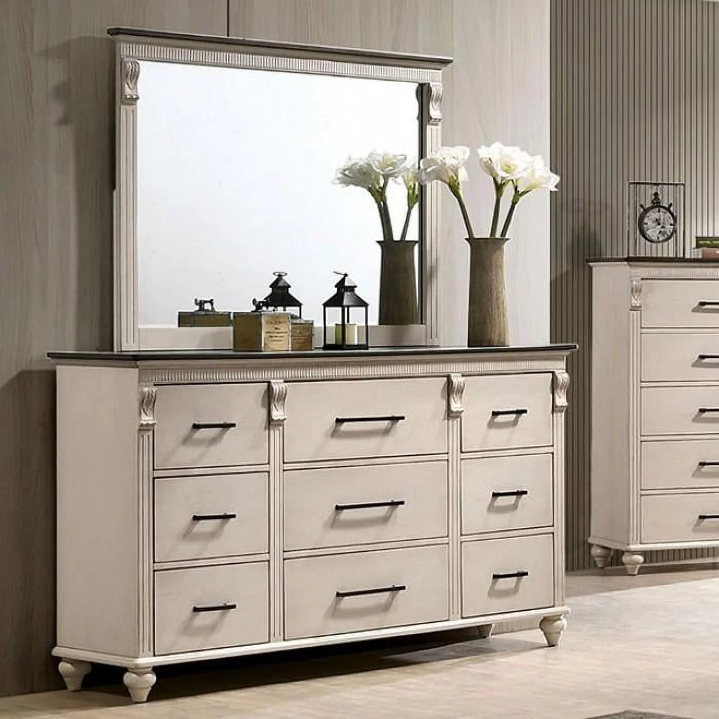 Antique White Solid Wood Queen Bedroom Set 6pcs K36398