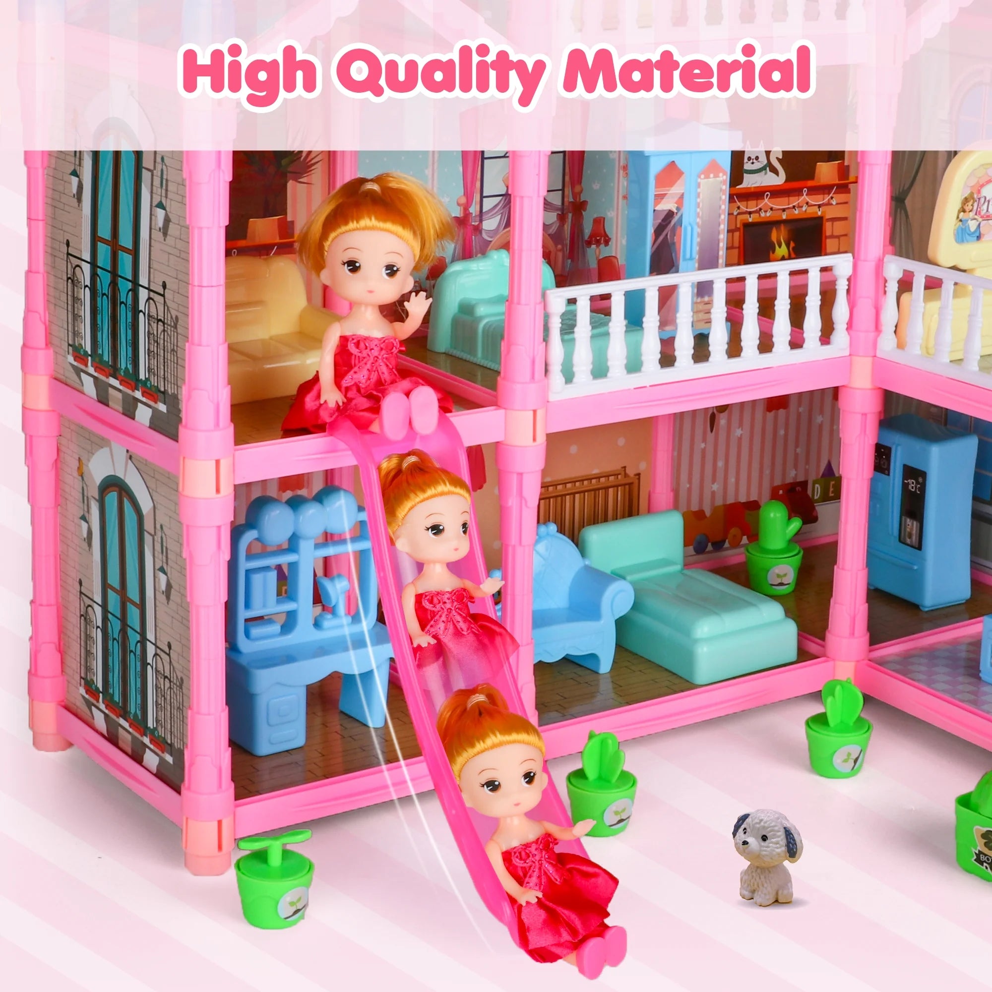 8 Rooms Dollhouse Kit with Furniture and Accessories 191 PCS Y38471