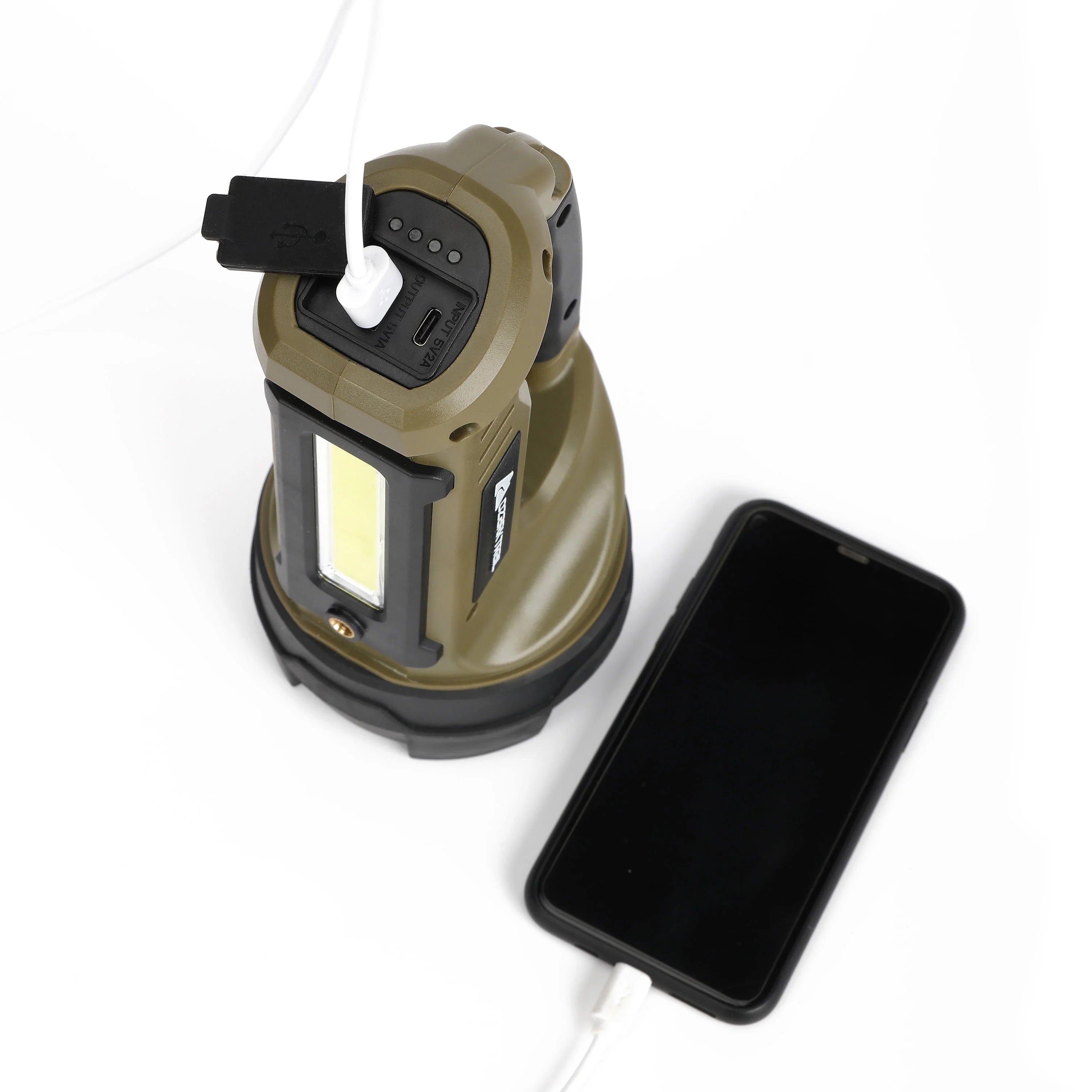 2000 Lumen Dual Source LED Rechargeable Spotlight with 5000 mAh Power Bank, Olive V540