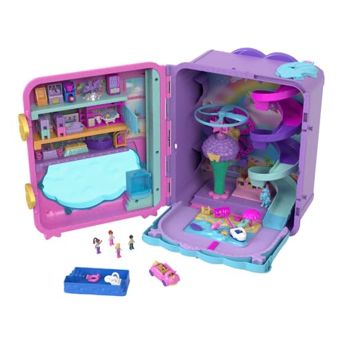Pollyville Playset, Large Travel Toy with 4 Dolls, Car, 25+ Accessories & Storage G123125