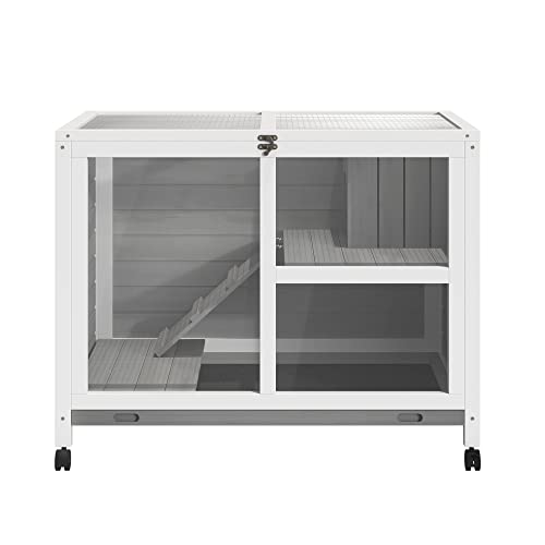 Natural Wood Rabbit Cage with Wheels L756