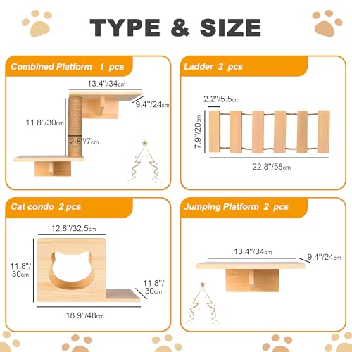 Pine Wooden Cat Wall Shelves with Scratching Post G940953