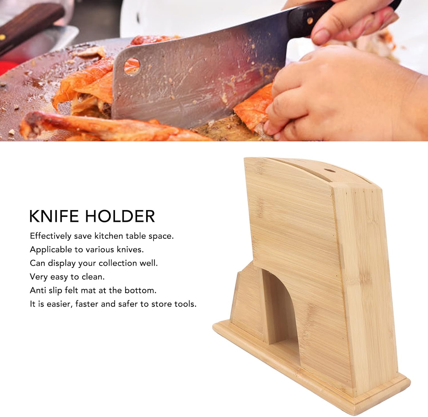 Wooden Knife Block with Non Slip Felt Mat U156