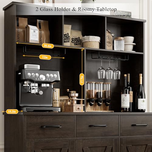 Rustic Brown Buffet Cabinet with Hutch and 3 Drawers M90701