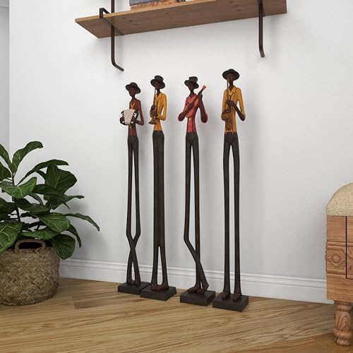 Set of 4 Polystone Decorative Sculptures with Black Base Stand, Brown V550965