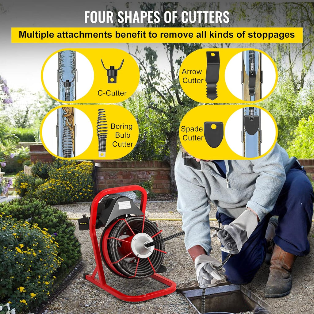 50 Ft x 1/2 Inch Drain Cleaning Machine with 4 Cutters E540