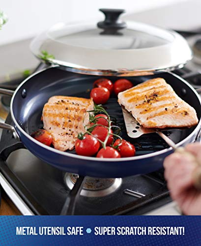 Blue Diamond Diamond Infused Ceramic Nonstick 11" Grill Genie Pan with Lid U212
