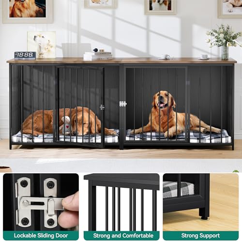 Black Double Dog Kennel Furniture with Divider K888