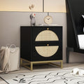 Black 2-Drawer Rattan Wood Nightstand I8215