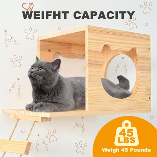 Pine Wooden Cat Wall Shelves with Scratching Post G940953