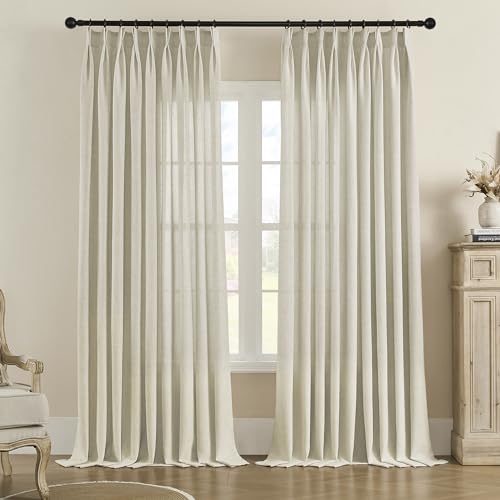 Taupe Linen Pinch Pleated Curtains 96 Inches Long, Semi Sheer Window Drapes, 1 Panel 52"Wx96"L I347967
