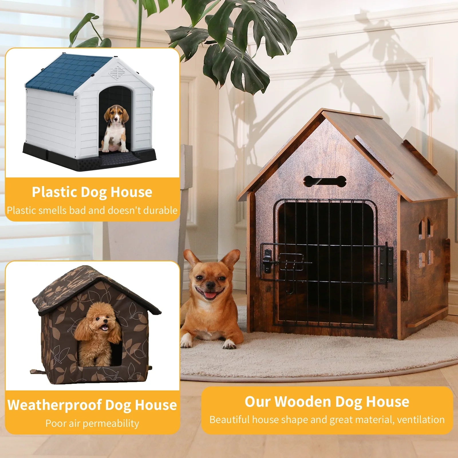 Brown Wooden Dog House with Door and Roof T945840