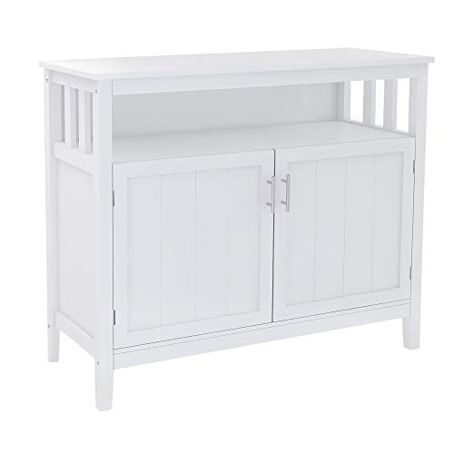 White Solid Wood Buffet Table with 2 Doors and Shelves J16327