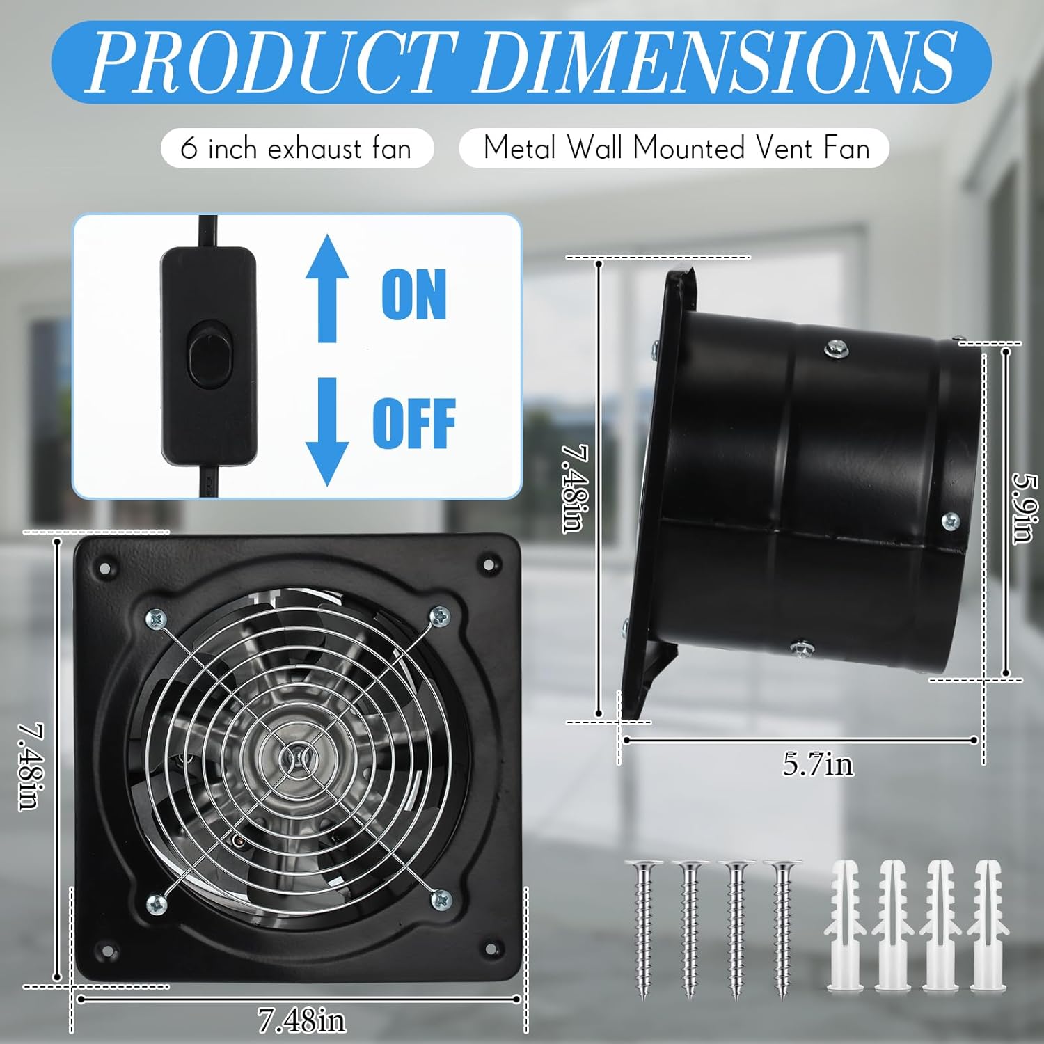 Black 6 Inch Exhaust Fan with Switch and Damper U798105