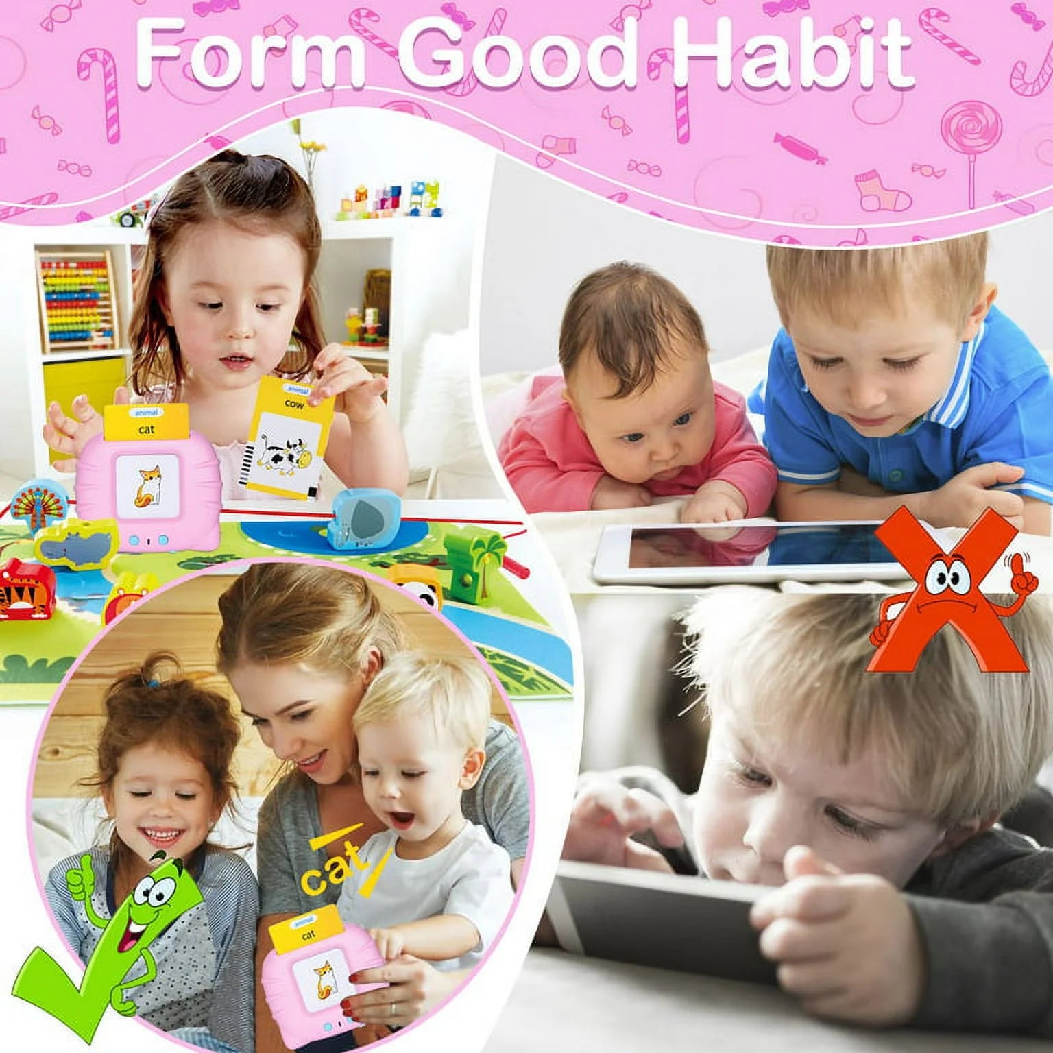 Pink Talking Flash Cards Toddler Toys G564