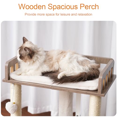 Rustic Brown Wooden Cat Tree with 3 Scratching Posts U357297